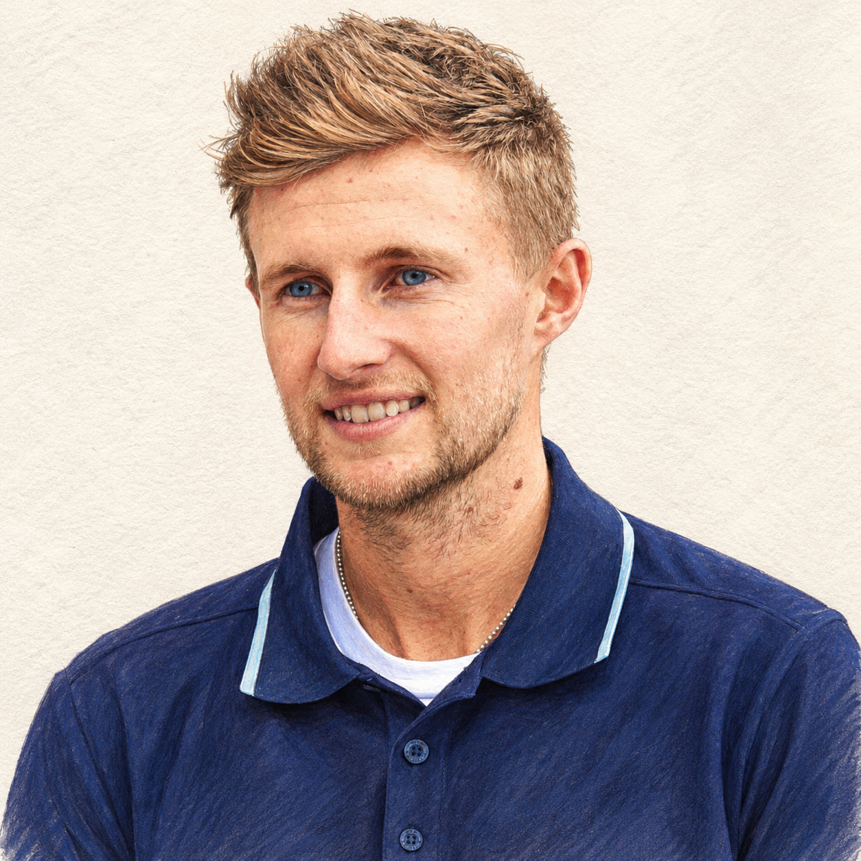 AI-generated pencil-and-ink drawing of Joe Root, based on a credited source photograph