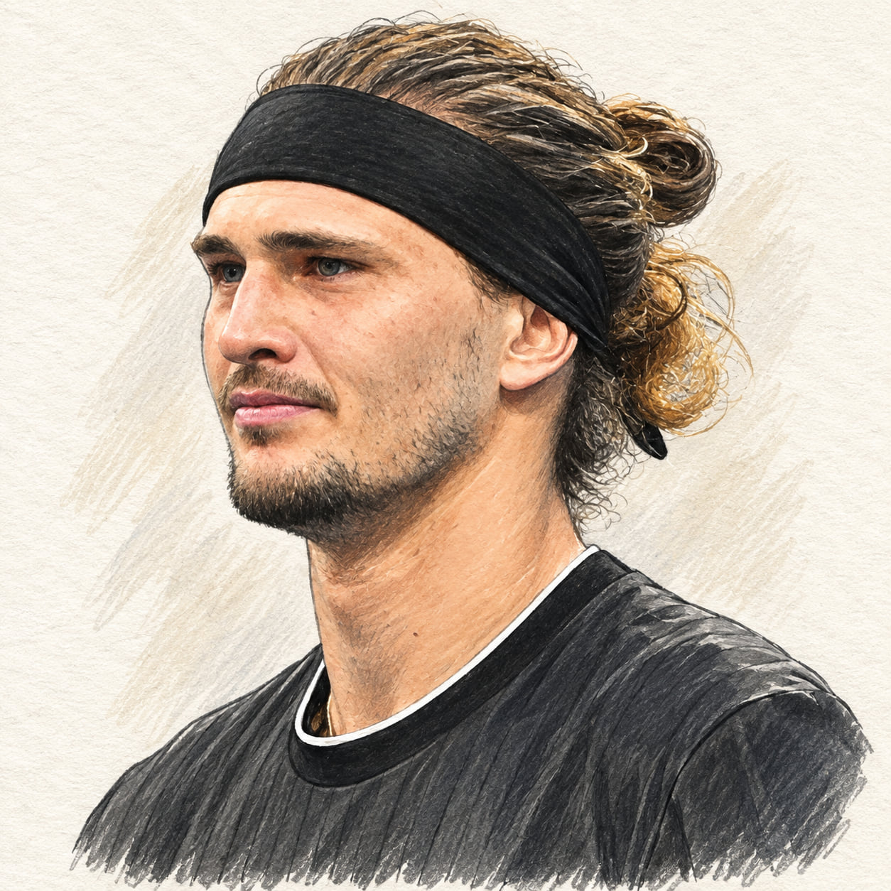 AI-generated drawn portrait of Alexander Zverev based on the credited photograph