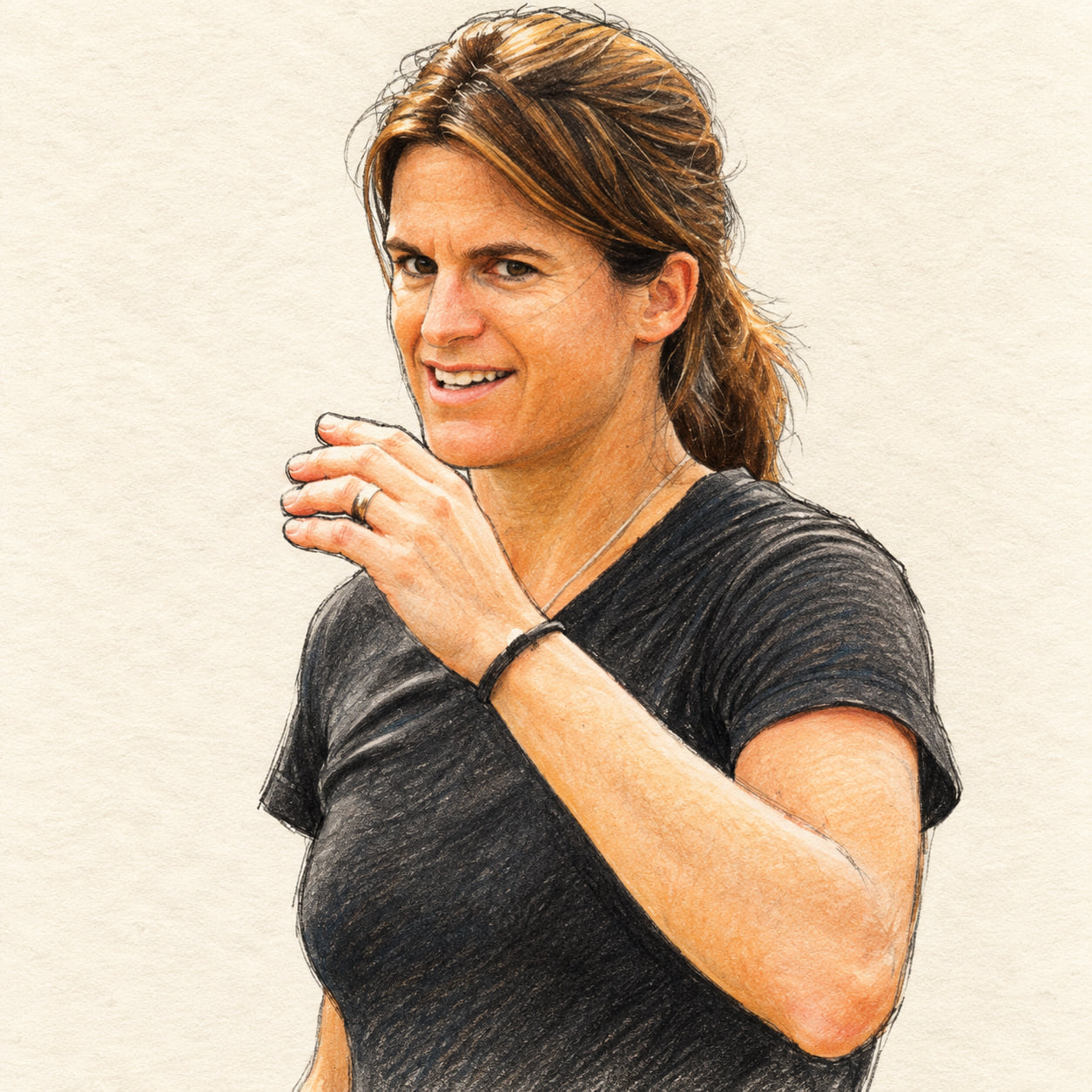 AI-generated drawn portrait of Amélie Mauresmo based on the credited photograph