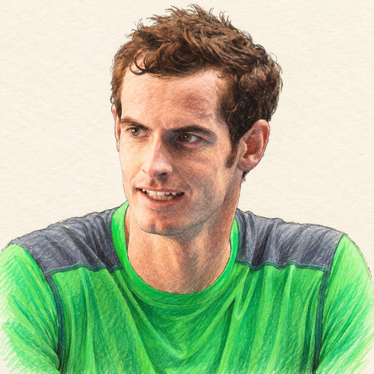AI-generated drawn portrait of Andy Murray based on the credited photograph