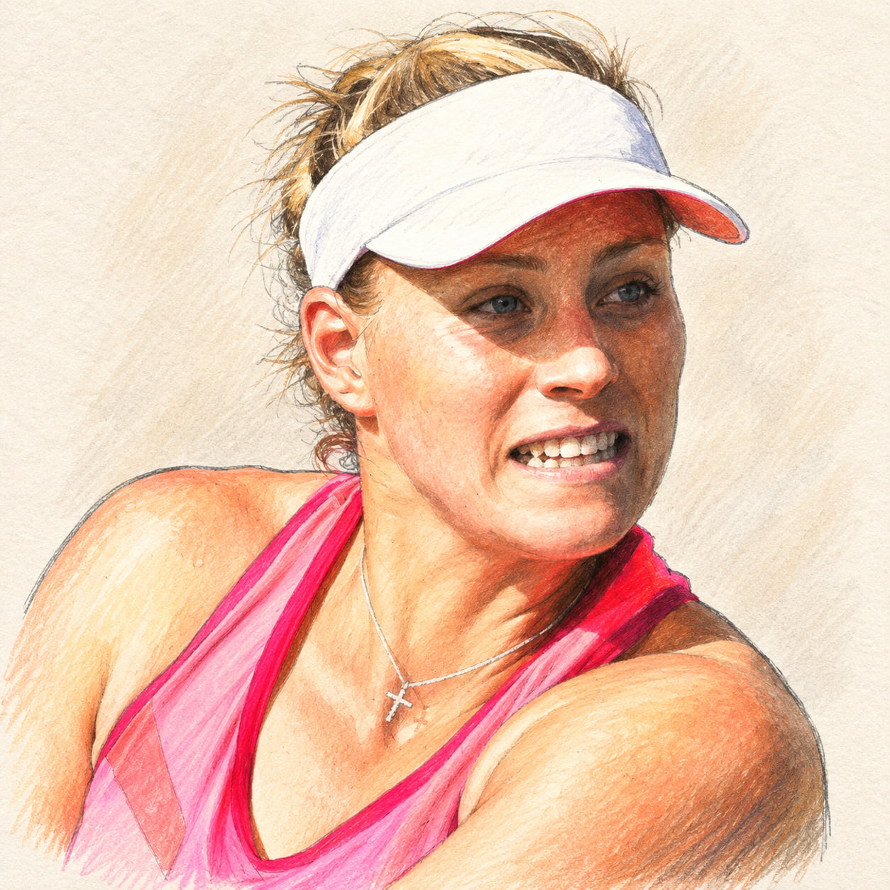 AI-generated drawn portrait of Angelique Kerber based on the credited photograph