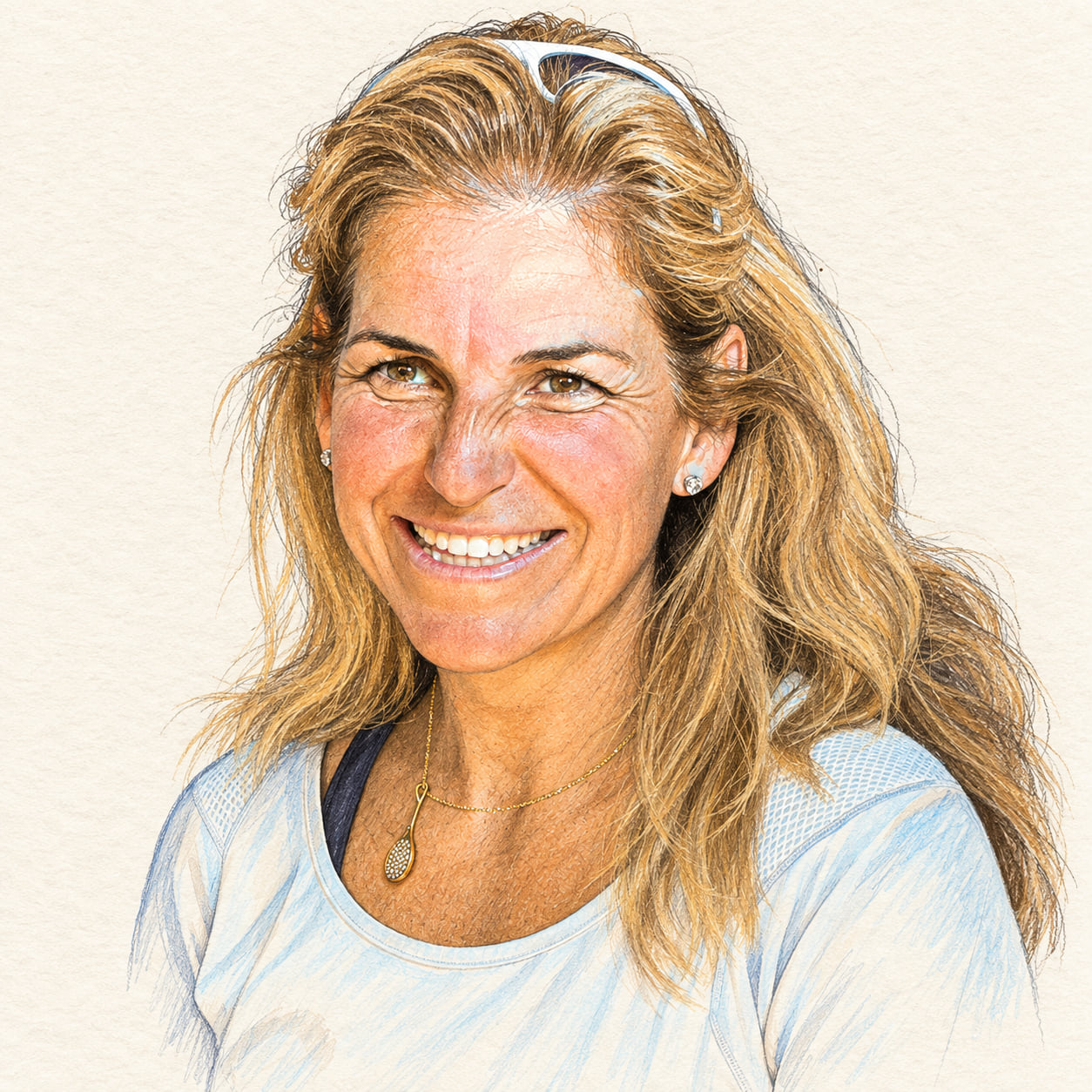 AI-generated drawn portrait of Arantxa Sánchez Vicario based on the credited photograph