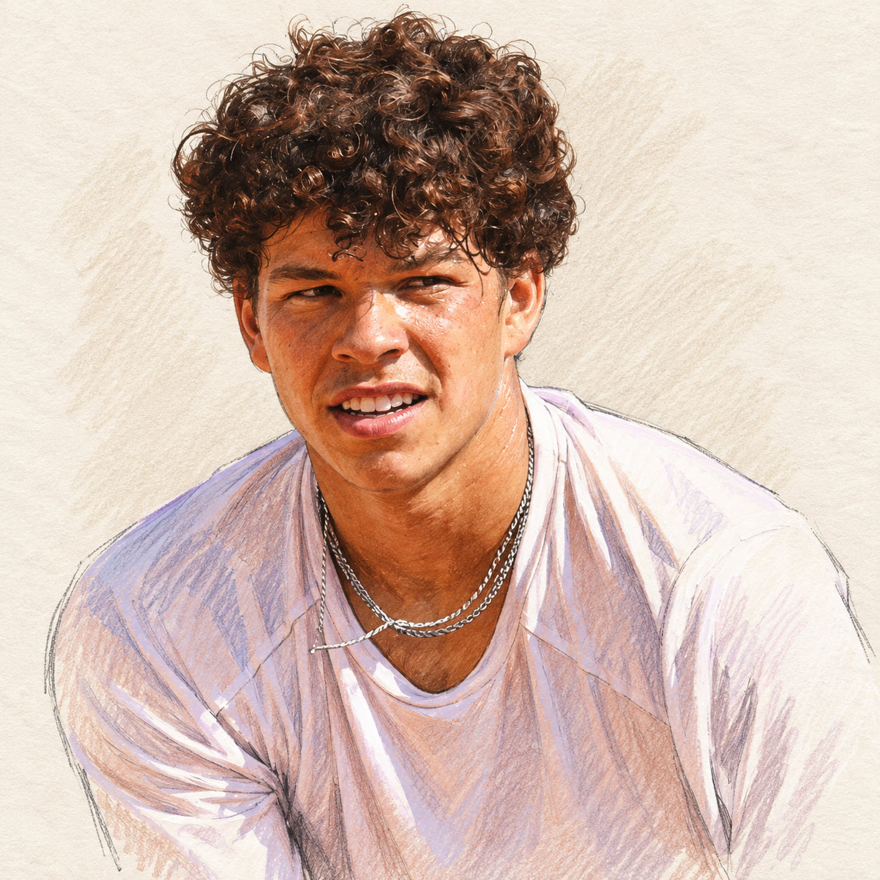 AI-generated drawn portrait of Ben Shelton based on the credited photograph