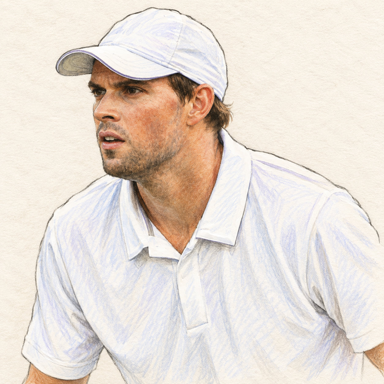 AI-generated drawn portrait of Bob Bryan based on the credited photograph