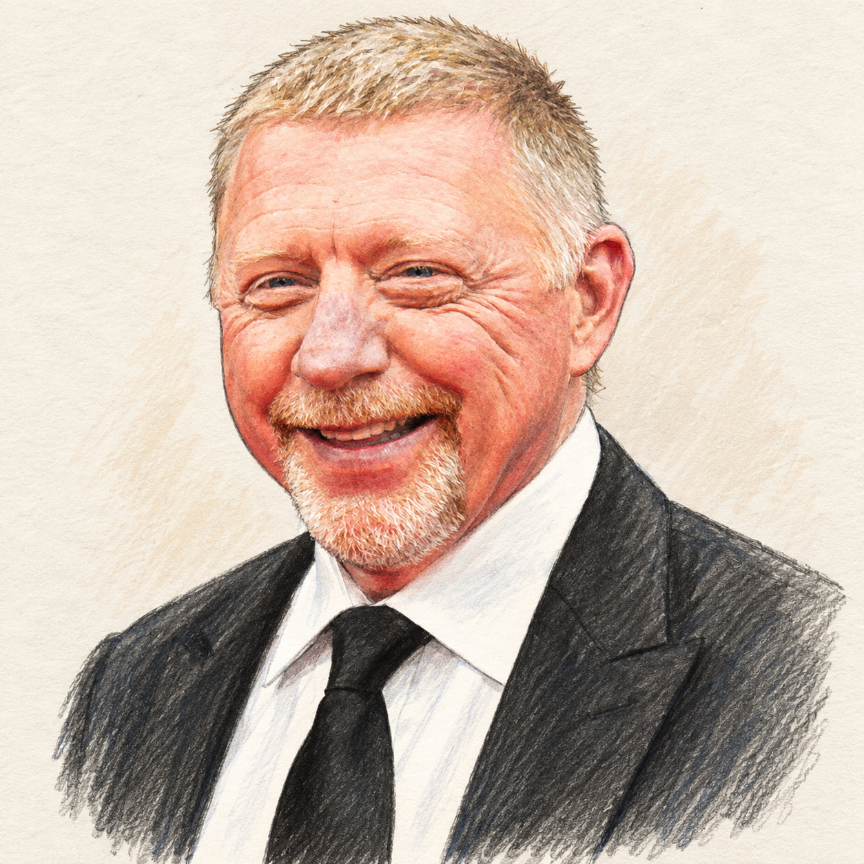 AI-generated drawn portrait of Boris Becker based on the credited photograph