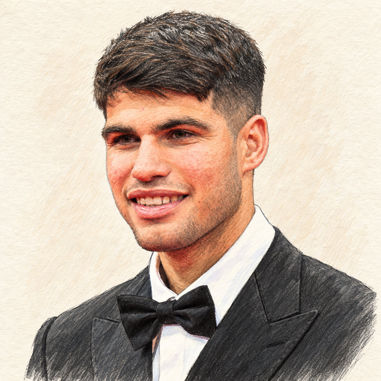 AI-generated drawn portrait of Carlos Alcaraz based on the credited photograph
