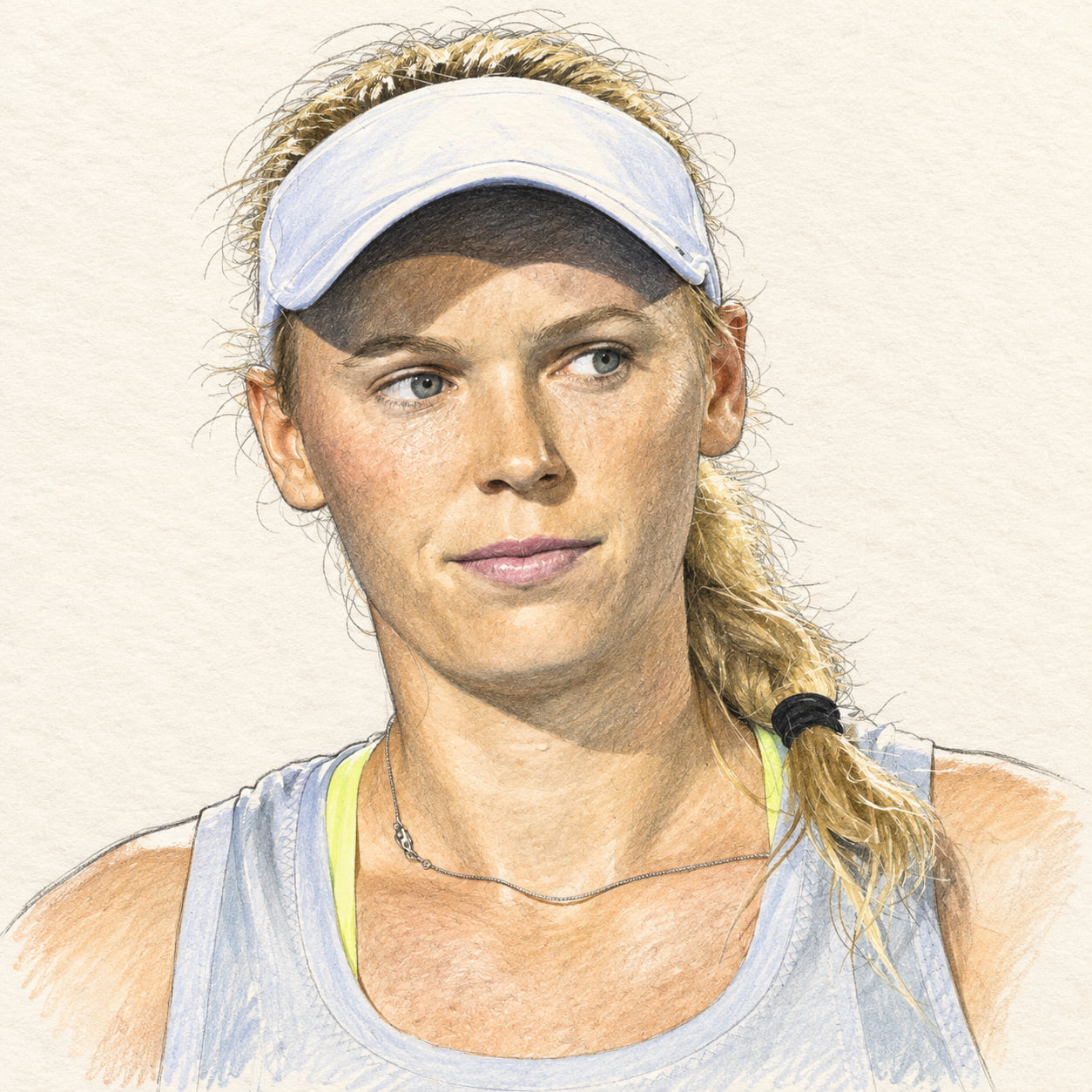 AI-generated drawn portrait of Caroline Wozniacki based on the credited photograph