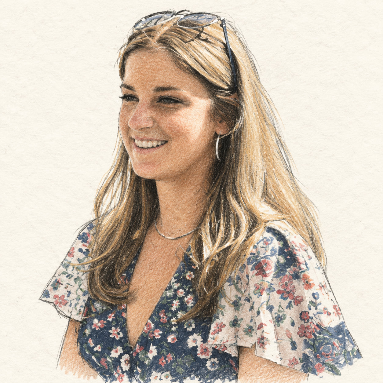 AI-generated drawn portrait of Chris Evert based on the credited photograph