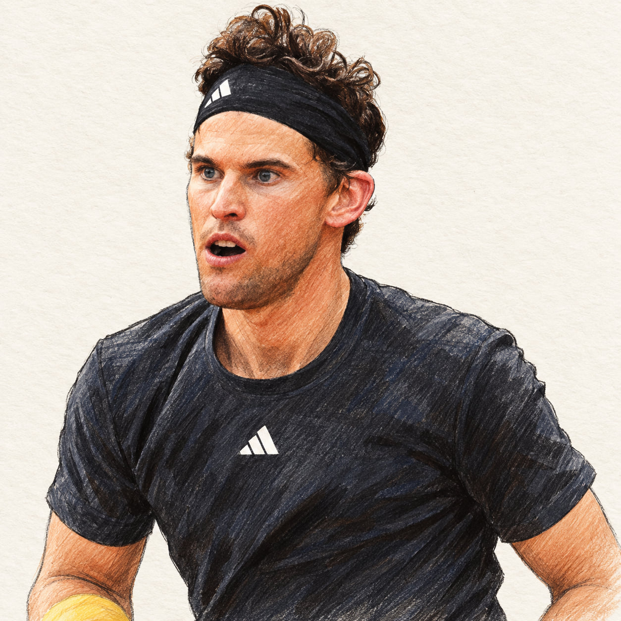 AI-generated drawn portrait of Dominic Thiem based on the credited photograph