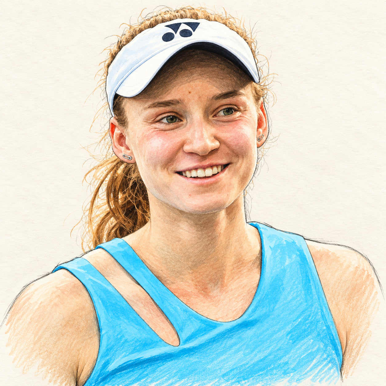 AI-generated drawn portrait of Elena Rybakina based on the credited photograph