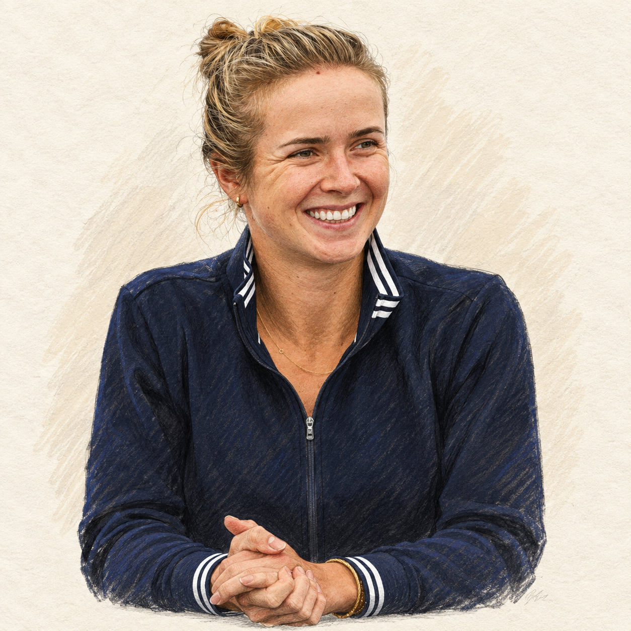 AI-generated drawn portrait of Elina Svitolina based on the credited photograph