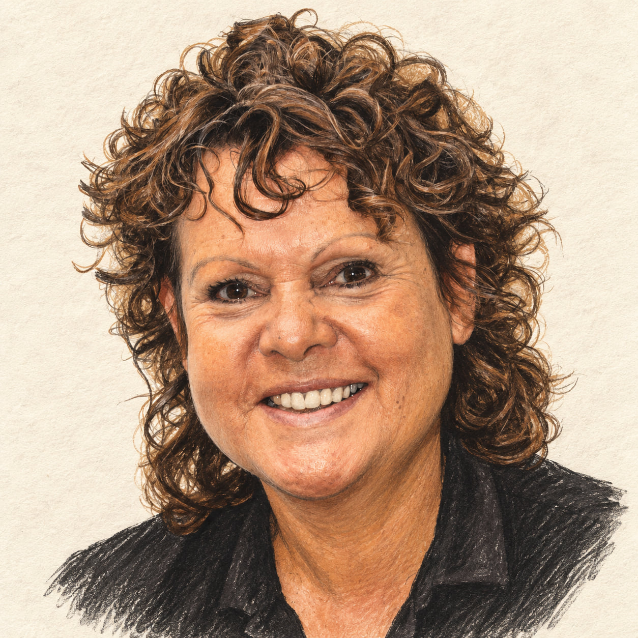 AI-generated drawn portrait of Evonne Goolagong Cawley based on the credited photograph