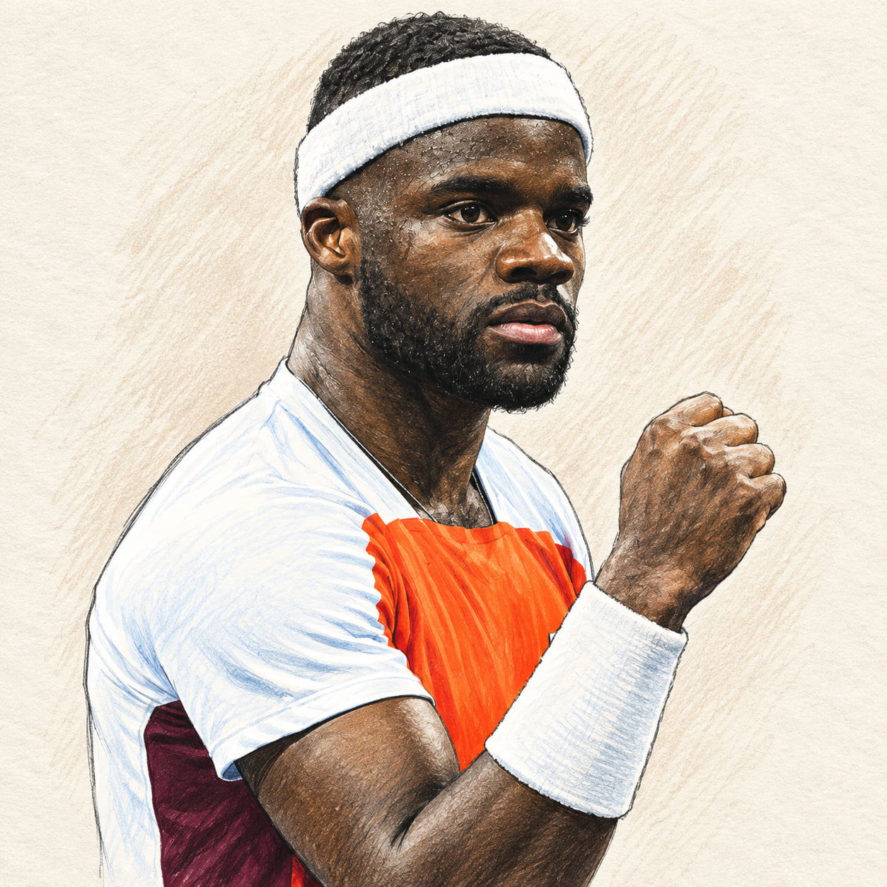 AI-generated drawn portrait of Frances Tiafoe based on the credited photograph