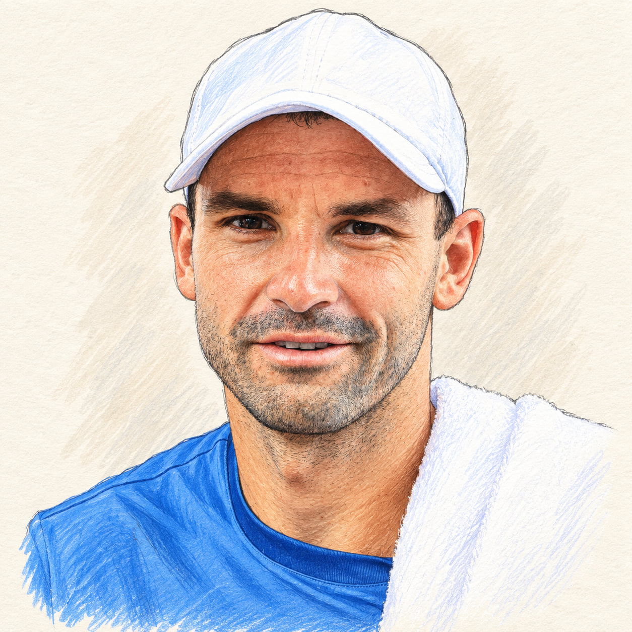 AI-generated drawn portrait of Grigor Dimitrov based on the credited photograph