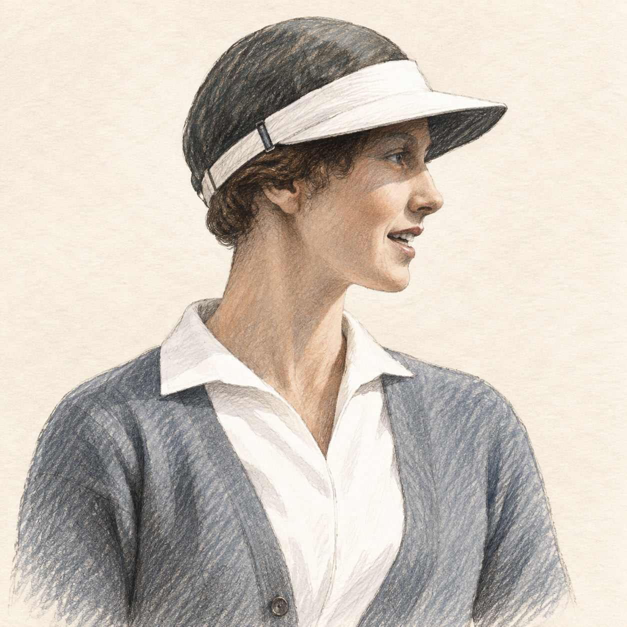 AI-generated drawn portrait of Helen Wills Moody based on the credited photograph