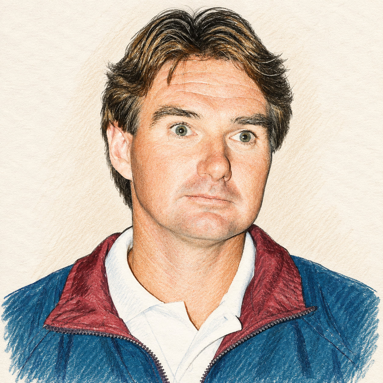 AI-generated drawn portrait of Jimmy Connors based on the credited photograph