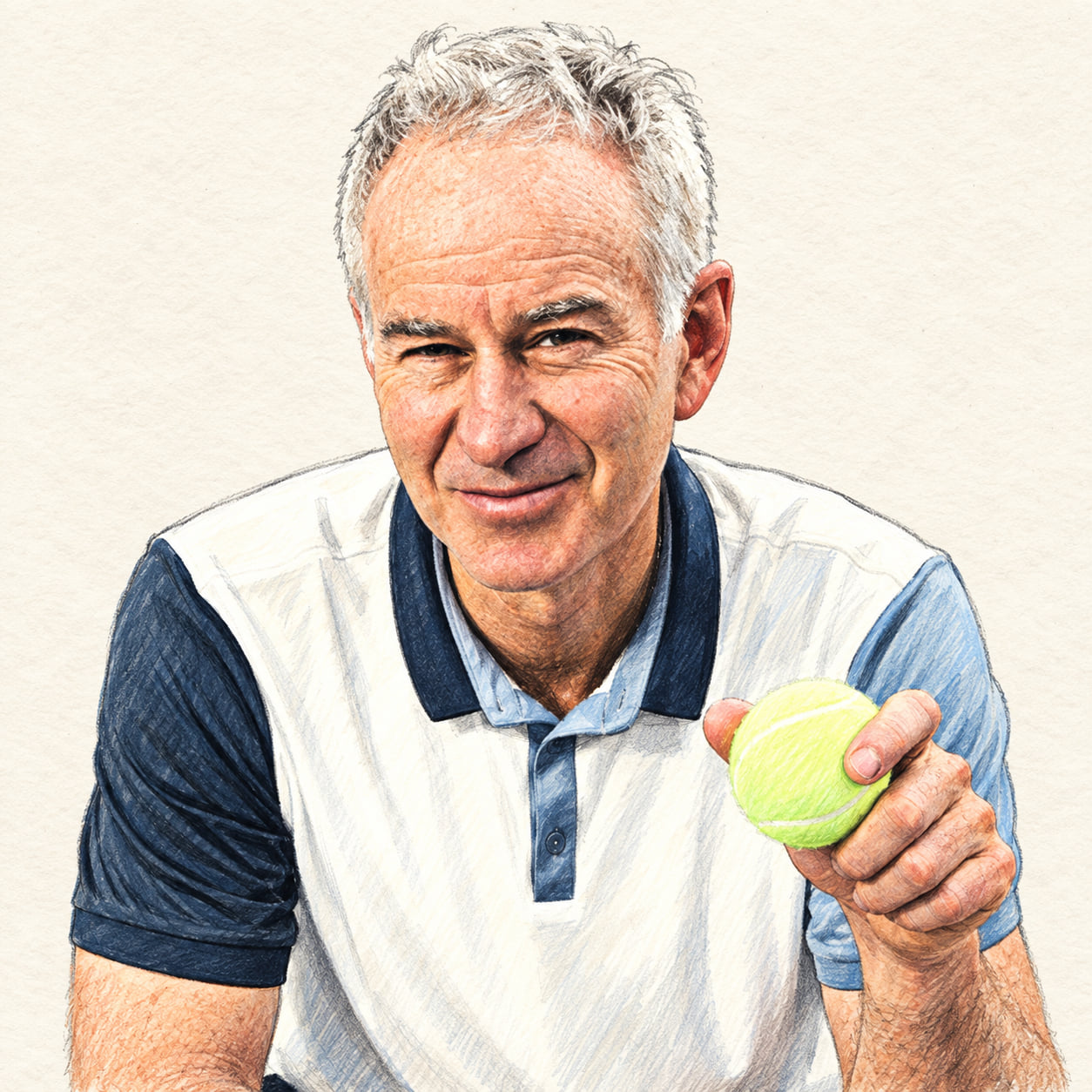 AI-generated drawn portrait of John McEnroe based on the credited photograph