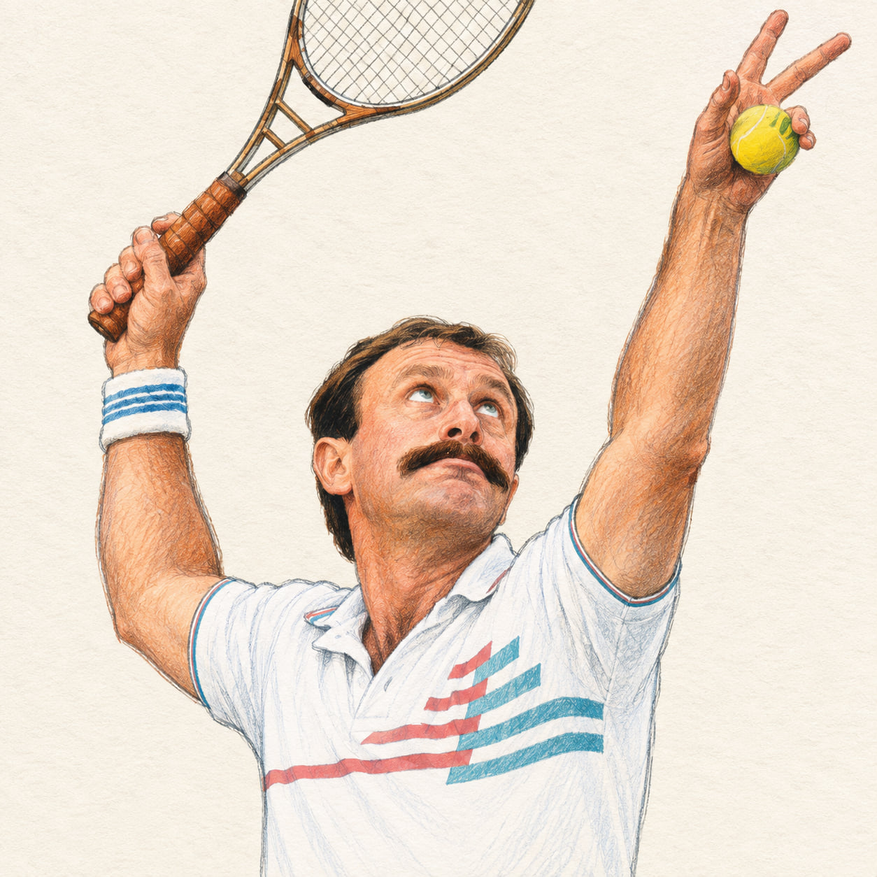 AI-generated drawn portrait of John Newcombe based on the credited photograph