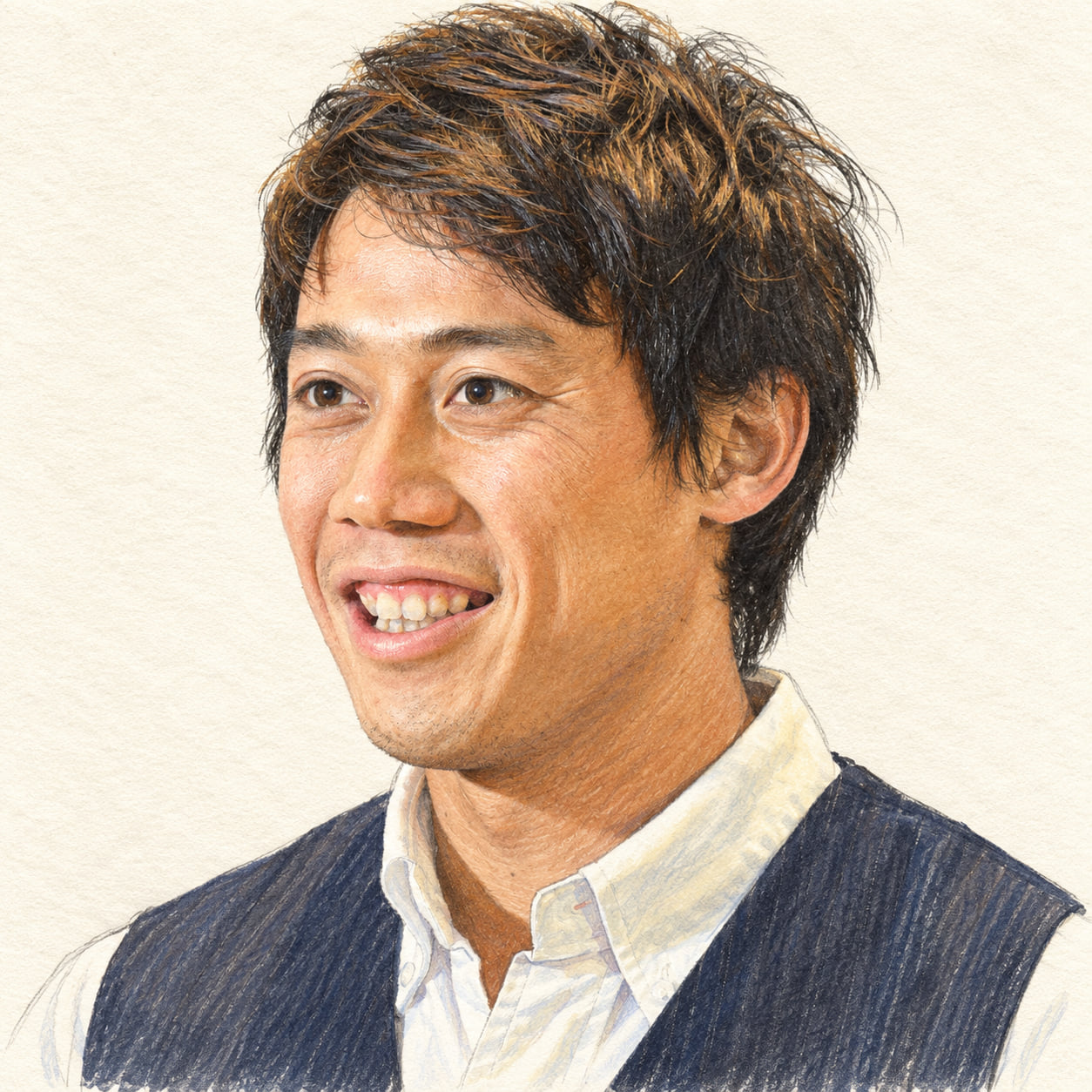 AI-generated drawn portrait of Kei Nishikori based on the credited photograph