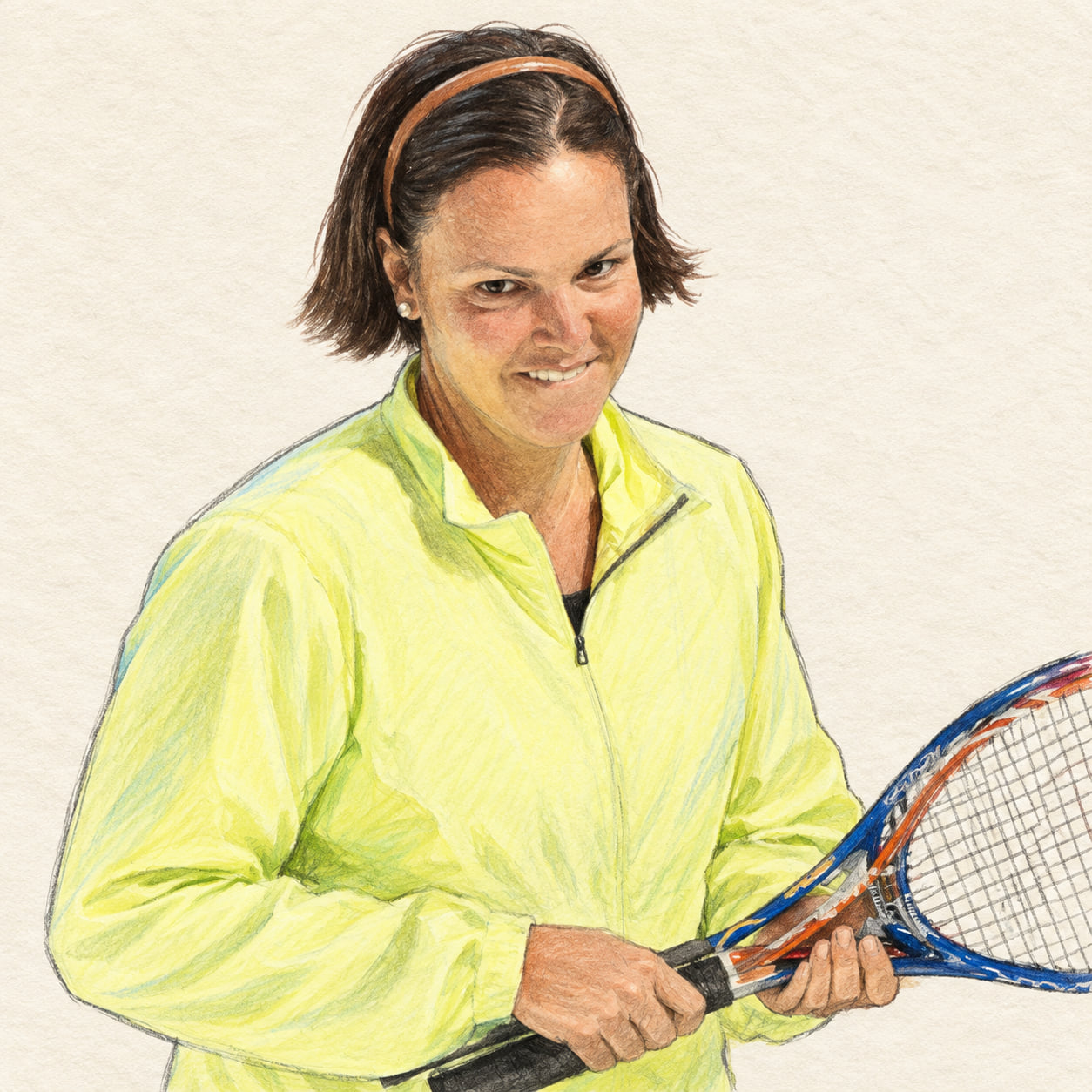 AI-generated drawn portrait of Lindsay Davenport based on the credited photograph