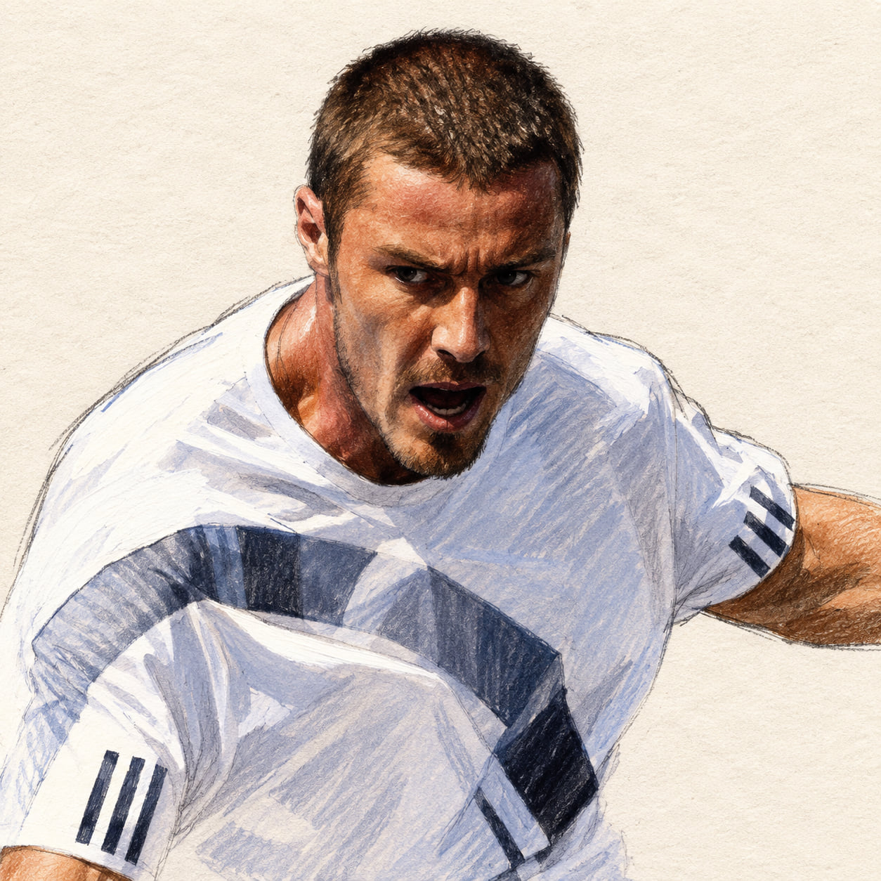 AI-generated drawn portrait of Marat Safin based on the credited photograph