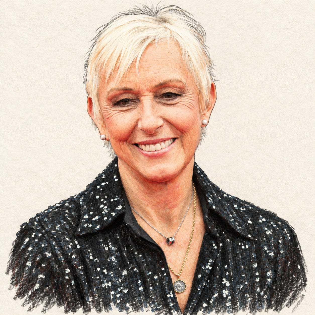 AI-generated drawn portrait of Martina Navratilova based on the credited photograph
