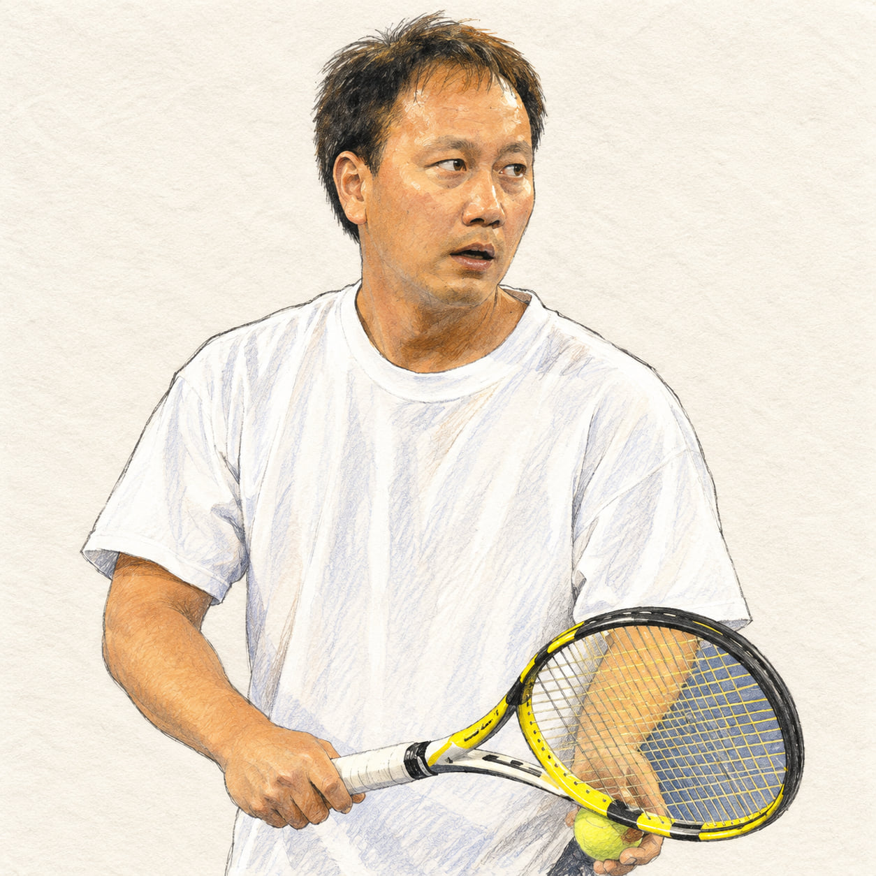 AI-generated drawn portrait of Michael Chang based on the credited photograph