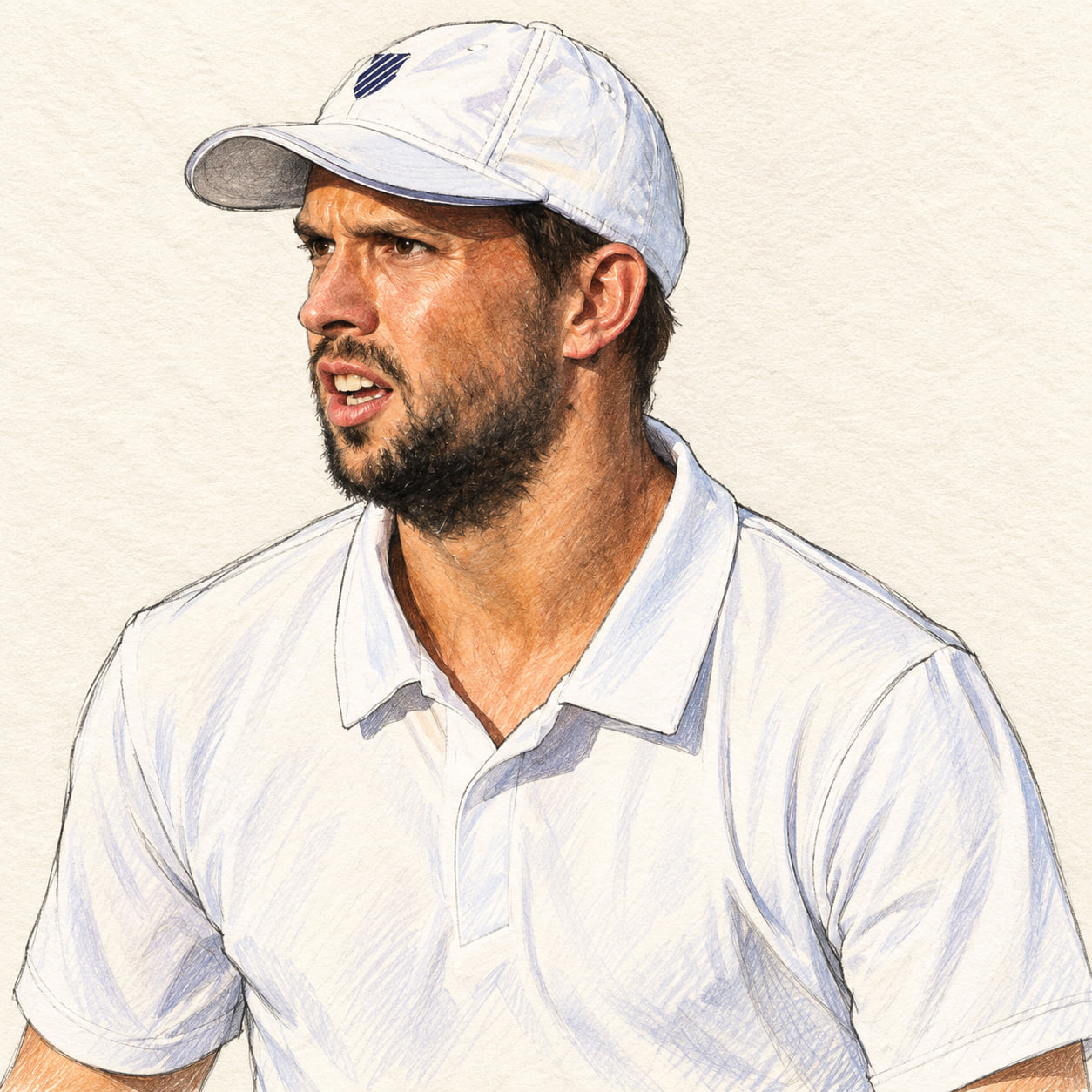 AI-generated drawn portrait of Mike Bryan based on the credited photograph