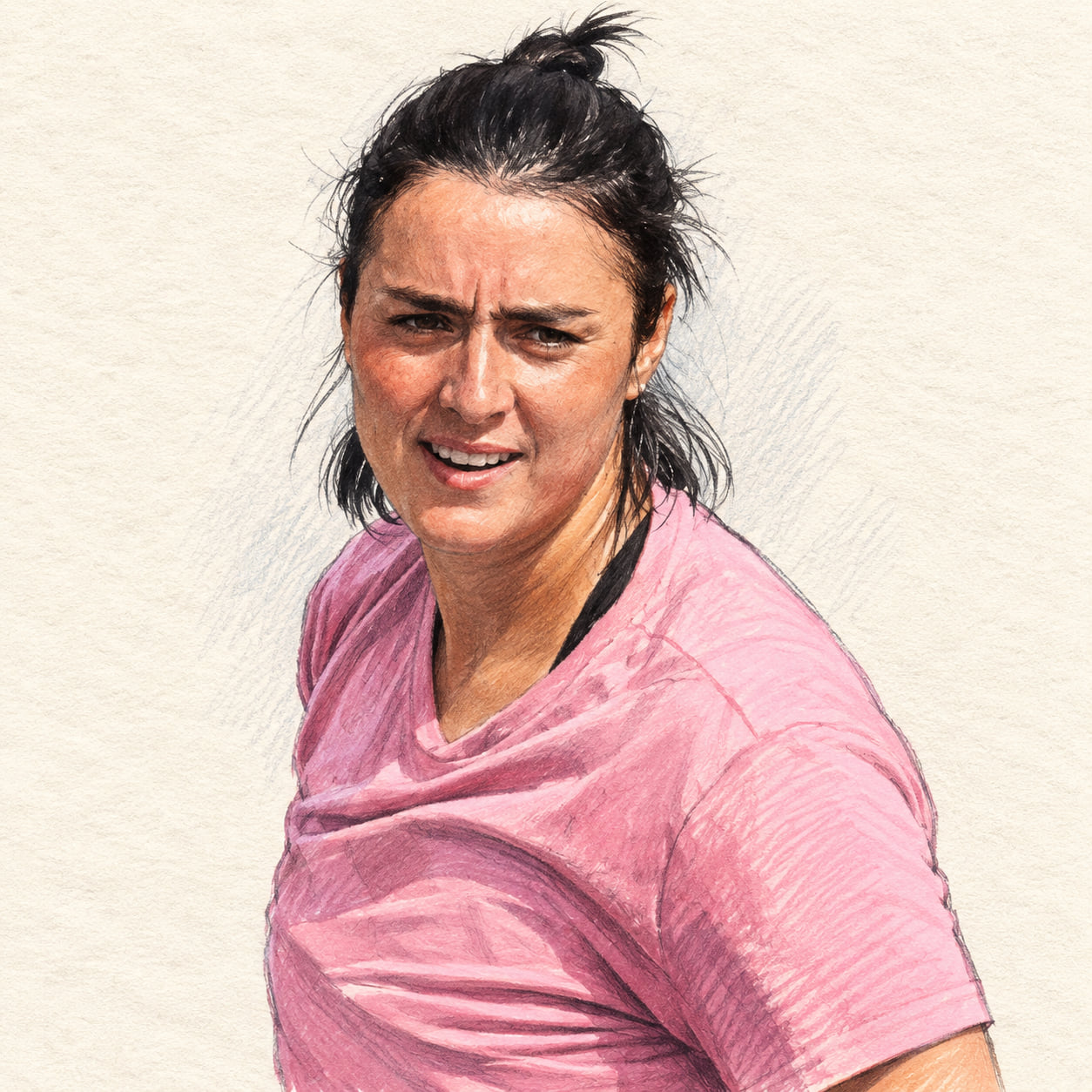 AI-generated drawn portrait of Ons Jabeur based on the credited photograph