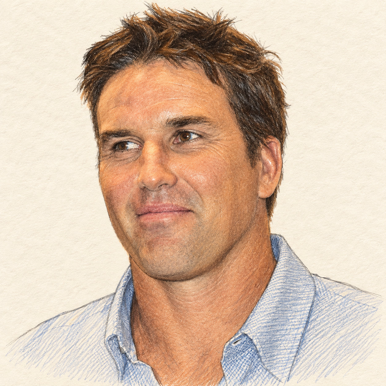 AI-generated drawn portrait of Patrick Rafter based on the credited photograph