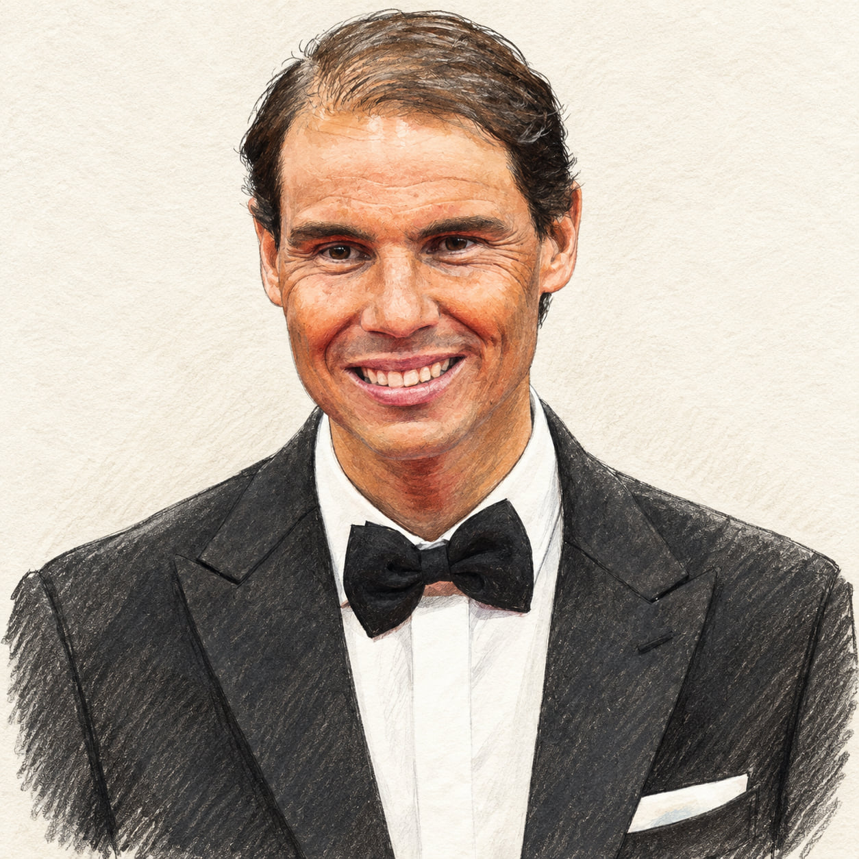AI-generated drawn portrait of Rafael Nadal based on the credited photograph