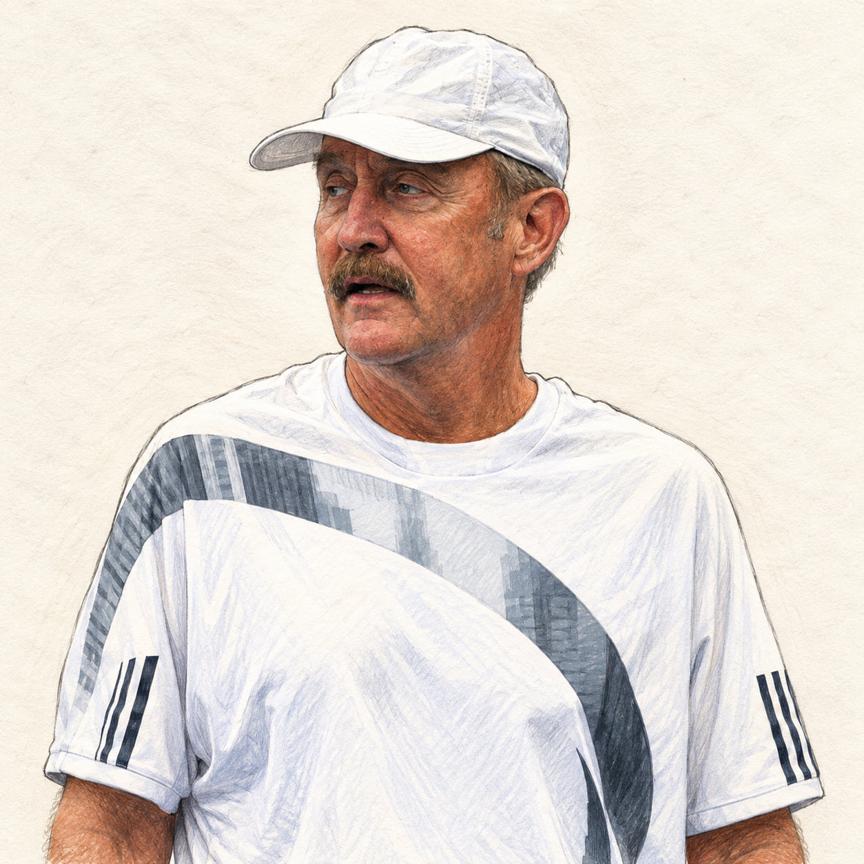 AI-generated drawn portrait of Stan Smith based on the credited photograph