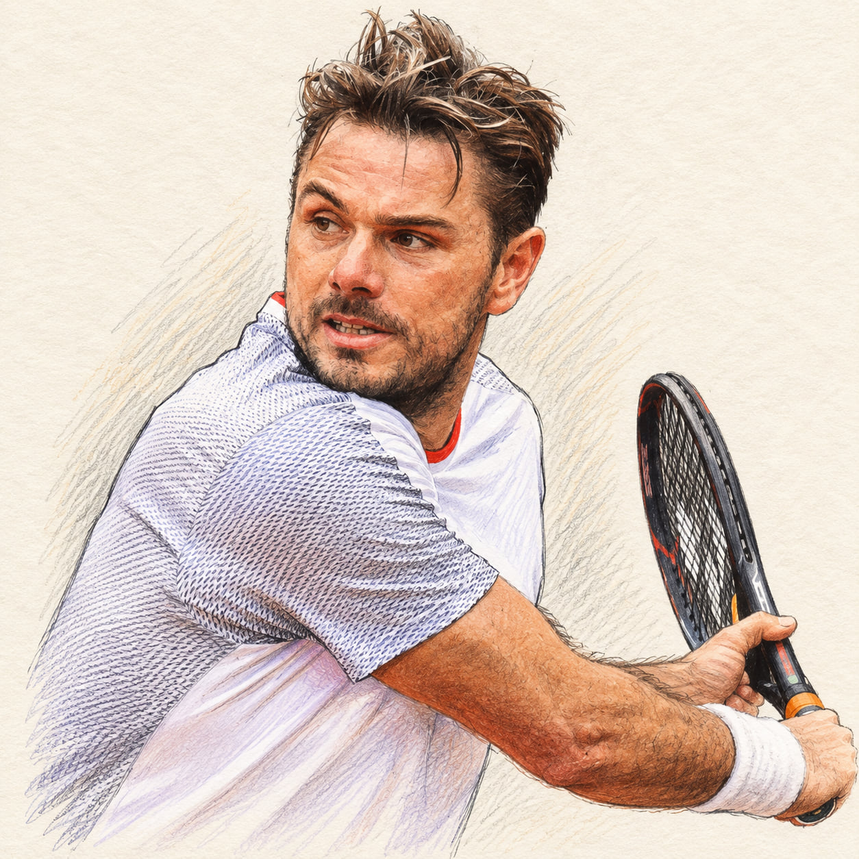 AI-generated drawn portrait of Stan Wawrinka based on the credited photograph