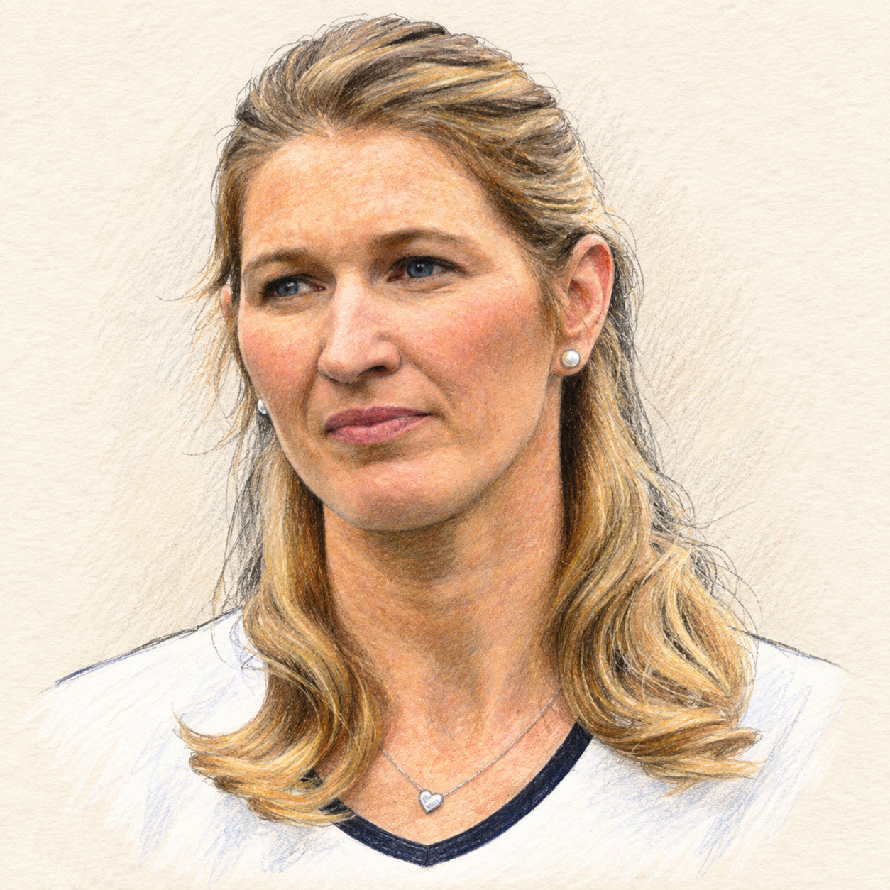 AI-generated drawn portrait of Steffi Graf based on the credited photograph