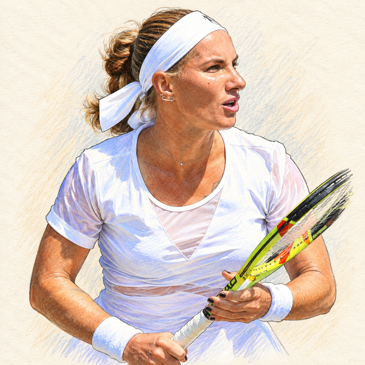 AI-generated drawn portrait of Svetlana Kuznetsova based on the credited photograph