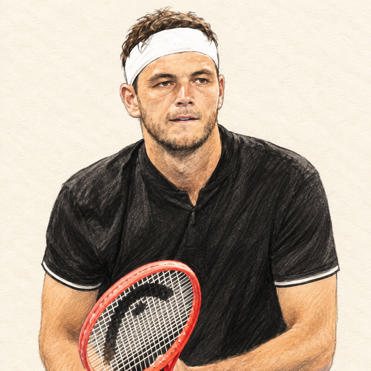 AI-generated drawn portrait of Taylor Fritz based on the credited photograph