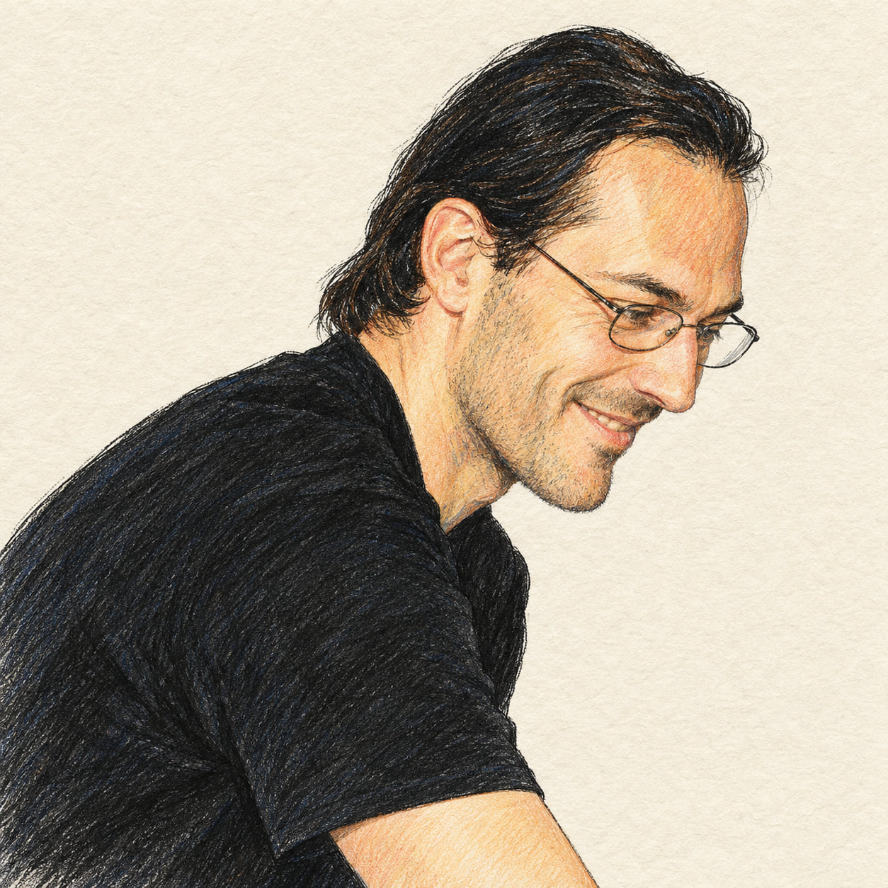 AI-generated pencil-and-ink drawing of Andrea Zorzi, based on a credited source photograph