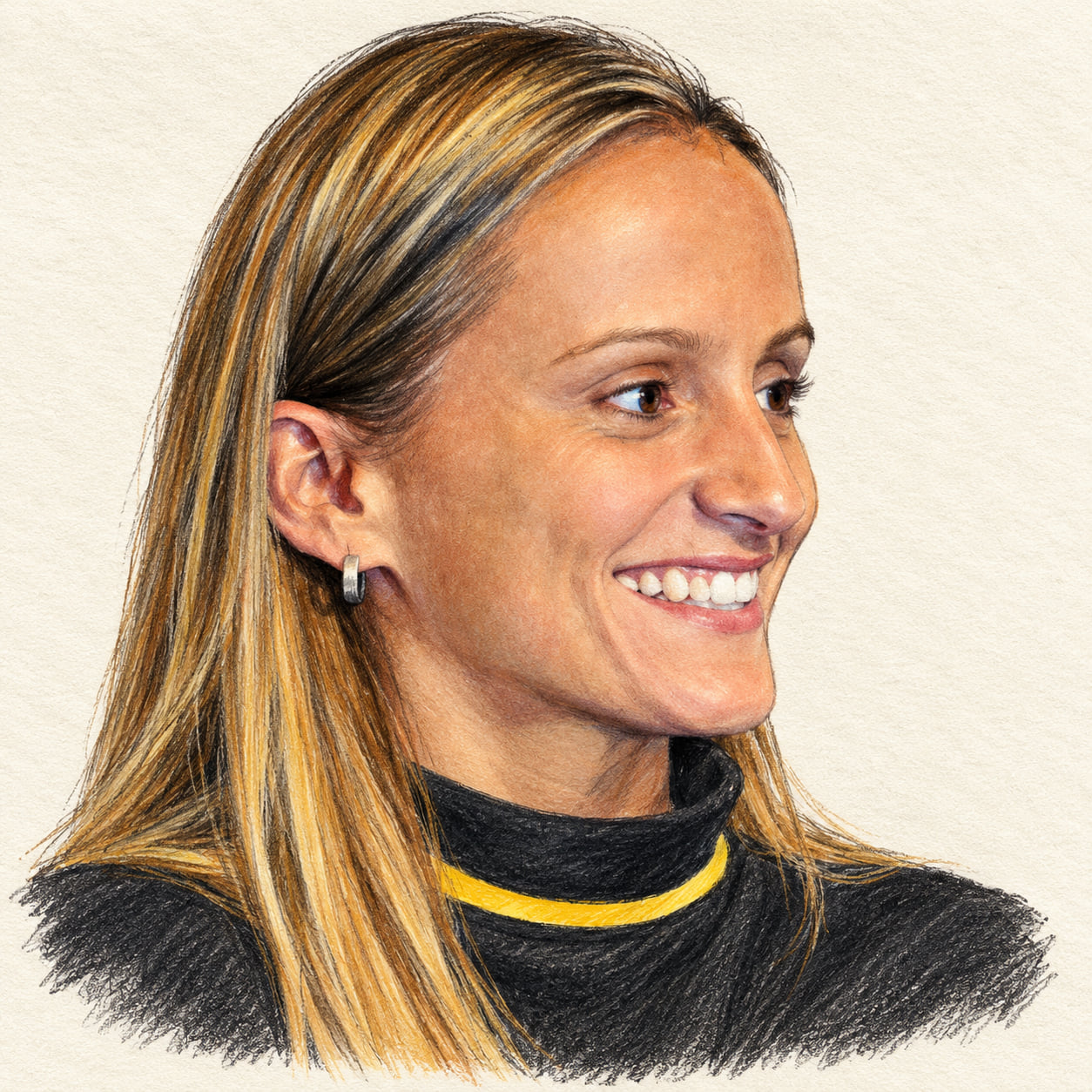 AI-generated pencil-and-ink drawing of Fabiana Alvim, based on a credited source photograph