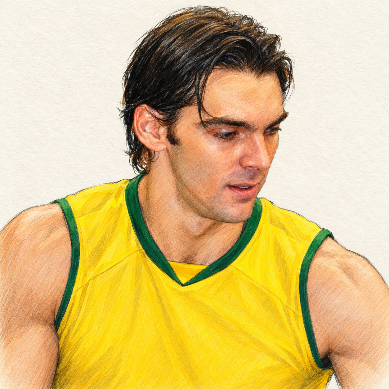 AI-generated pencil-and-ink drawing of Giba, based on a credited source photograph