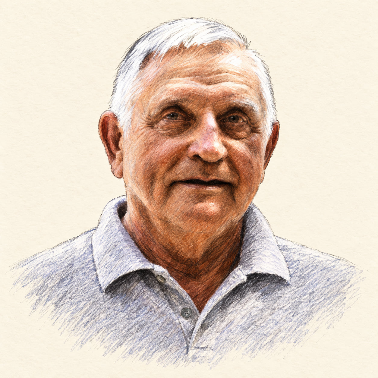 AI-generated pencil-and-ink drawing of Ivan Bugajenkov, based on a credited source photograph