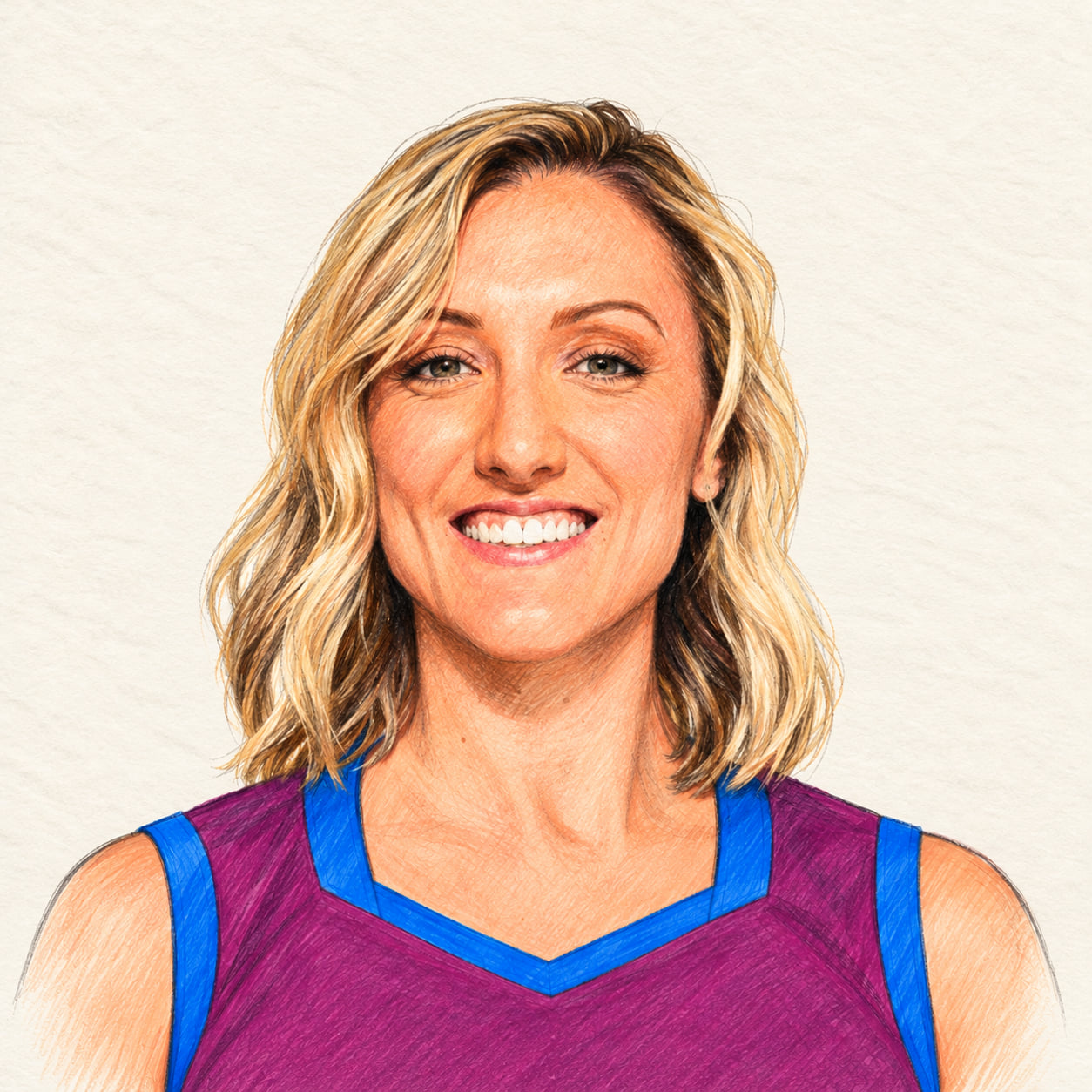 AI-generated pencil-and-ink drawing of Jordan Larson, based on a credited source photograph