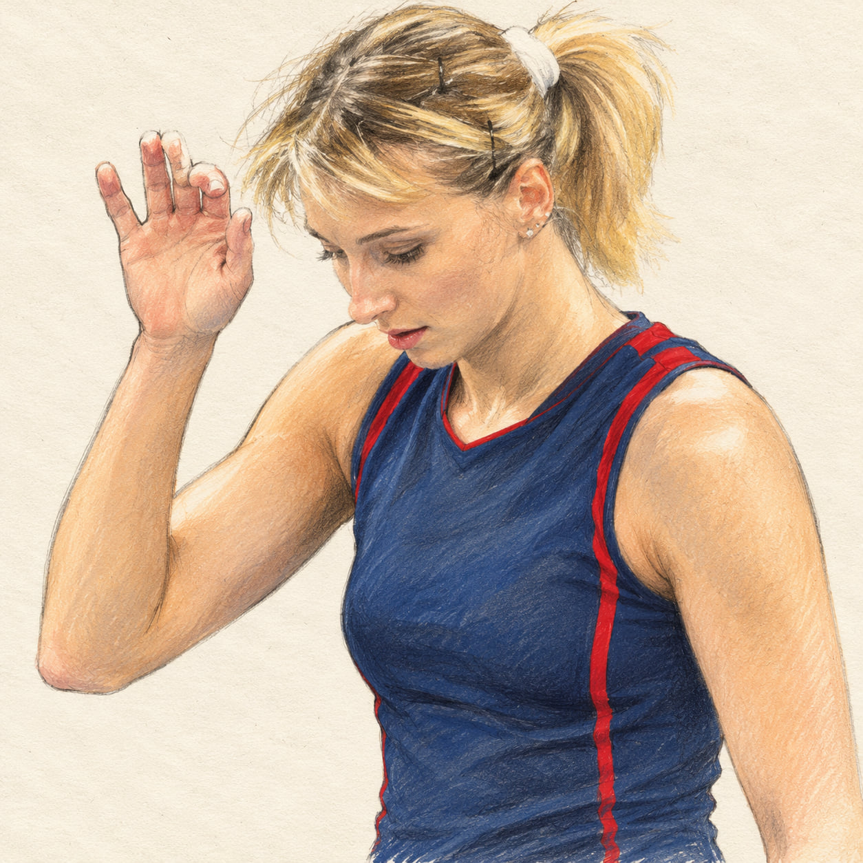 AI-generated pencil-and-ink drawing of Lyubov Sokolova, based on a credited source photograph
