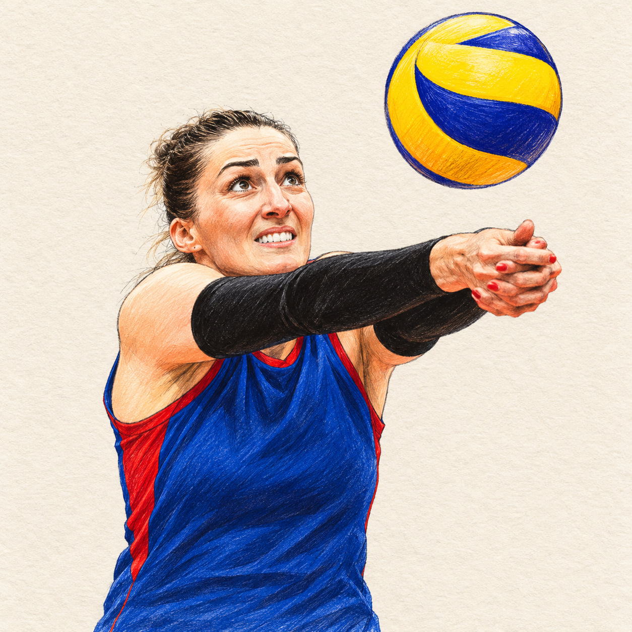 AI-generated pencil-and-ink drawing of Maja Ognjenović, based on a credited source photograph