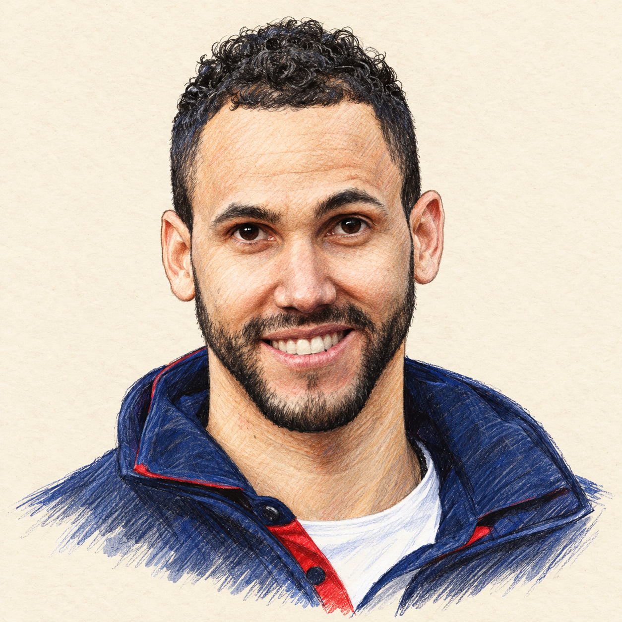 AI-generated pencil-and-ink drawing of Osmany Juantorena, based on a credited source photograph