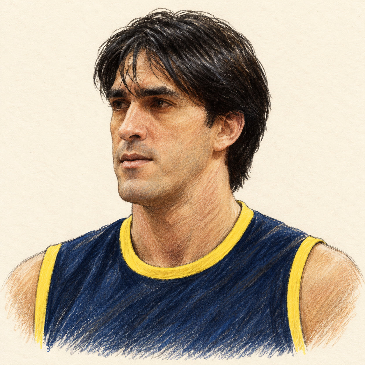 AI-generated pencil-and-ink drawing of Rodrigão, based on a credited source photograph