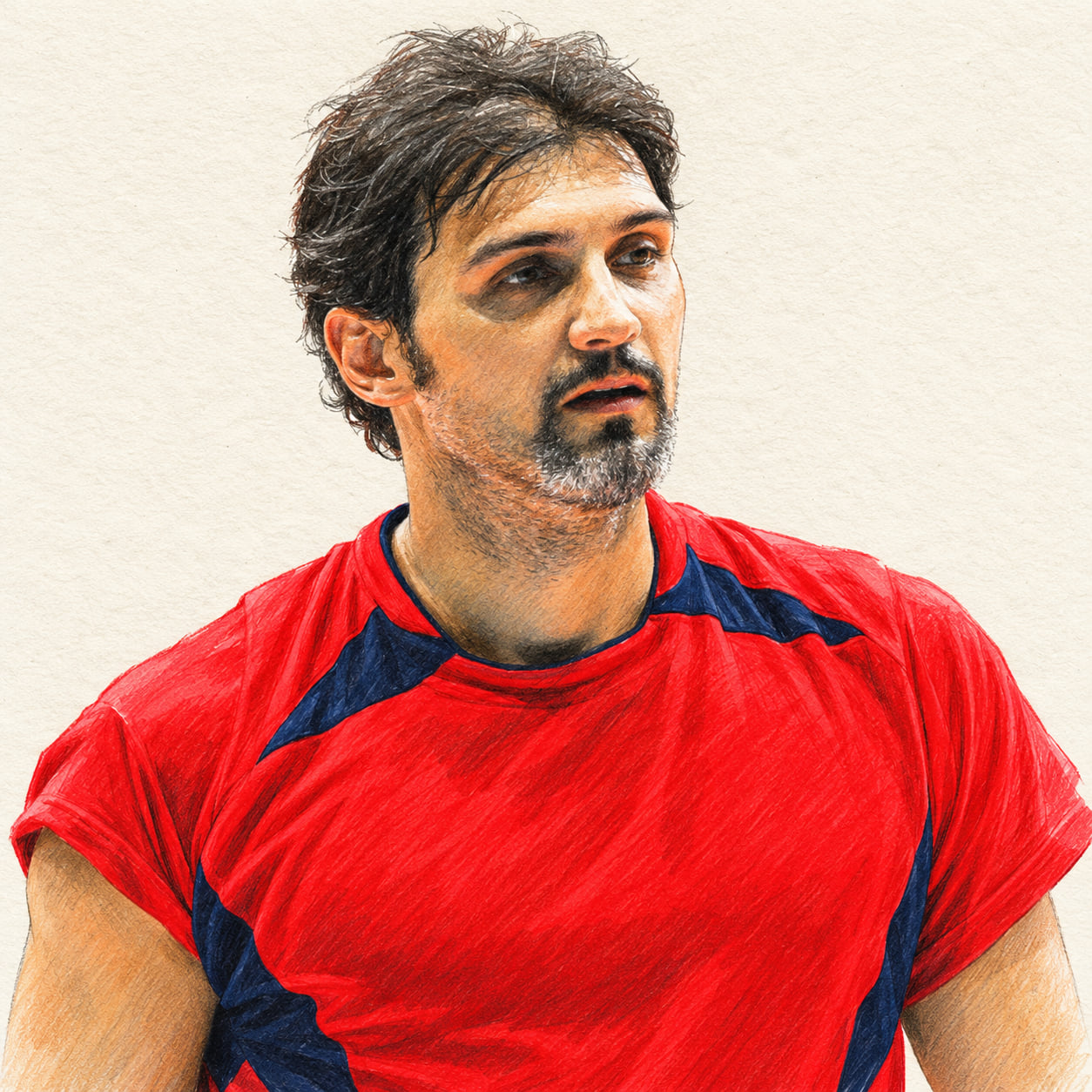 AI-generated pencil-and-ink drawing of Samuele Papi, based on a credited source photograph