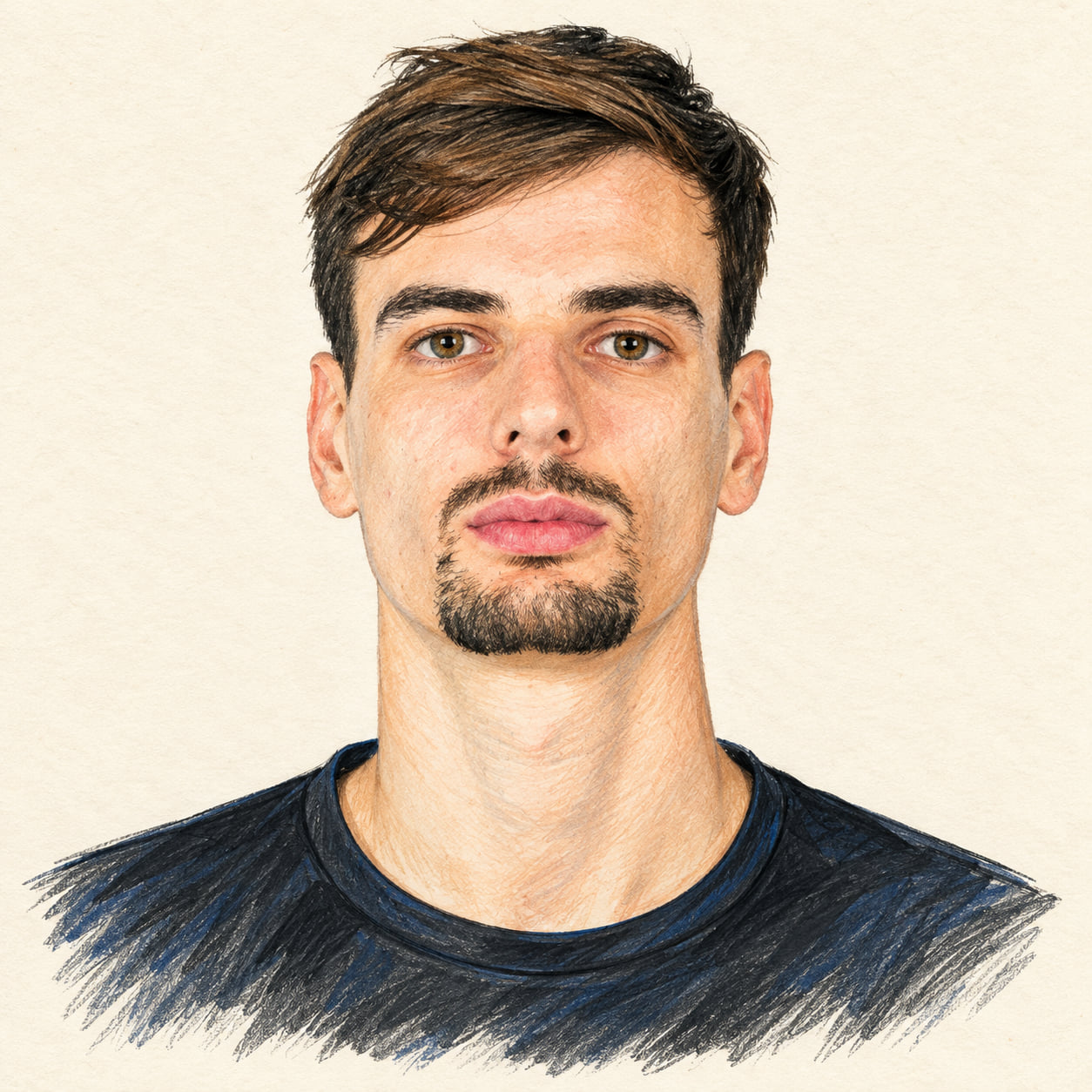 AI-generated pencil-and-ink drawing of Simone Giannelli, based on a credited source photograph