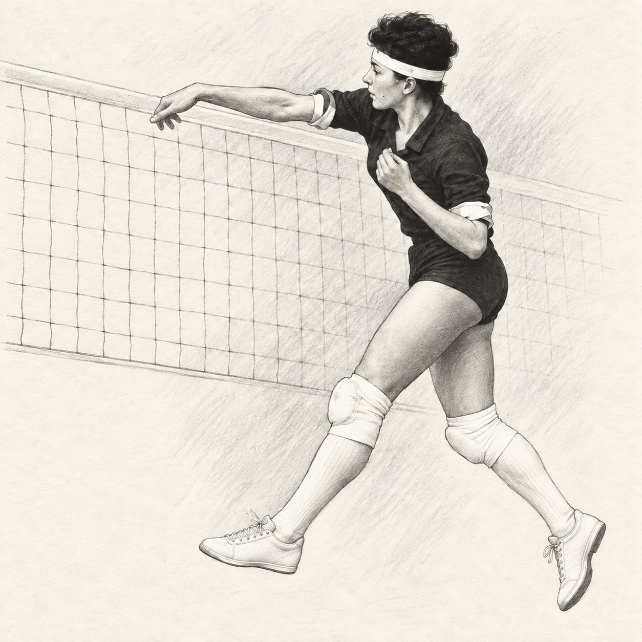 AI-generated pencil-and-ink drawing of Valentina Ogienko, based on a credited source photograph